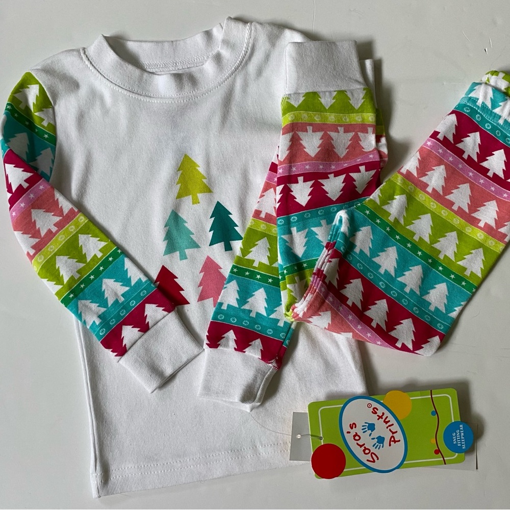 Sara's Prints Pajama Set Size 4T Girls Christmas NWT 2 Piece Organic Cotton New